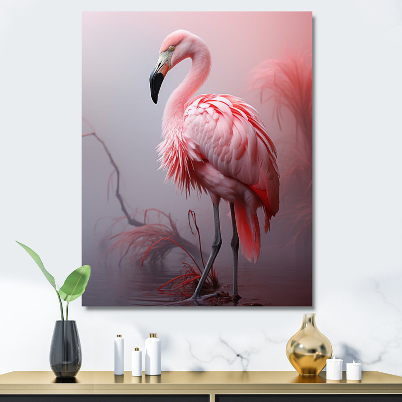 Laida, minimalisme, flamant rose, portrait, H 20 po x l 12 po x P 1 po, Toile tendue