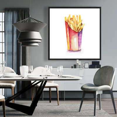 Aquarelle, pommes frites - Cuisine gastronomique, toile encadrée