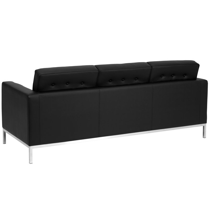 Amjed Contemporary Button Tufted LeatherSoft Sofa w/ Steel Frame, Black