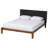 Baxton Studio Mariette Japandi Dark Grey Teddy Fabric And Walnut Brown Wood Queen Bed