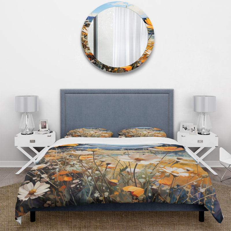 Ensemble de housse de couette en microfibre / polyester Sunny Meadows, Housse de couette pour très grand lit et 2 très