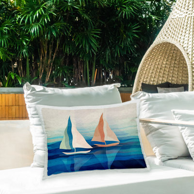 Modern Sailboat Shapes Outdoor Printed Pillow by Ziwei Li