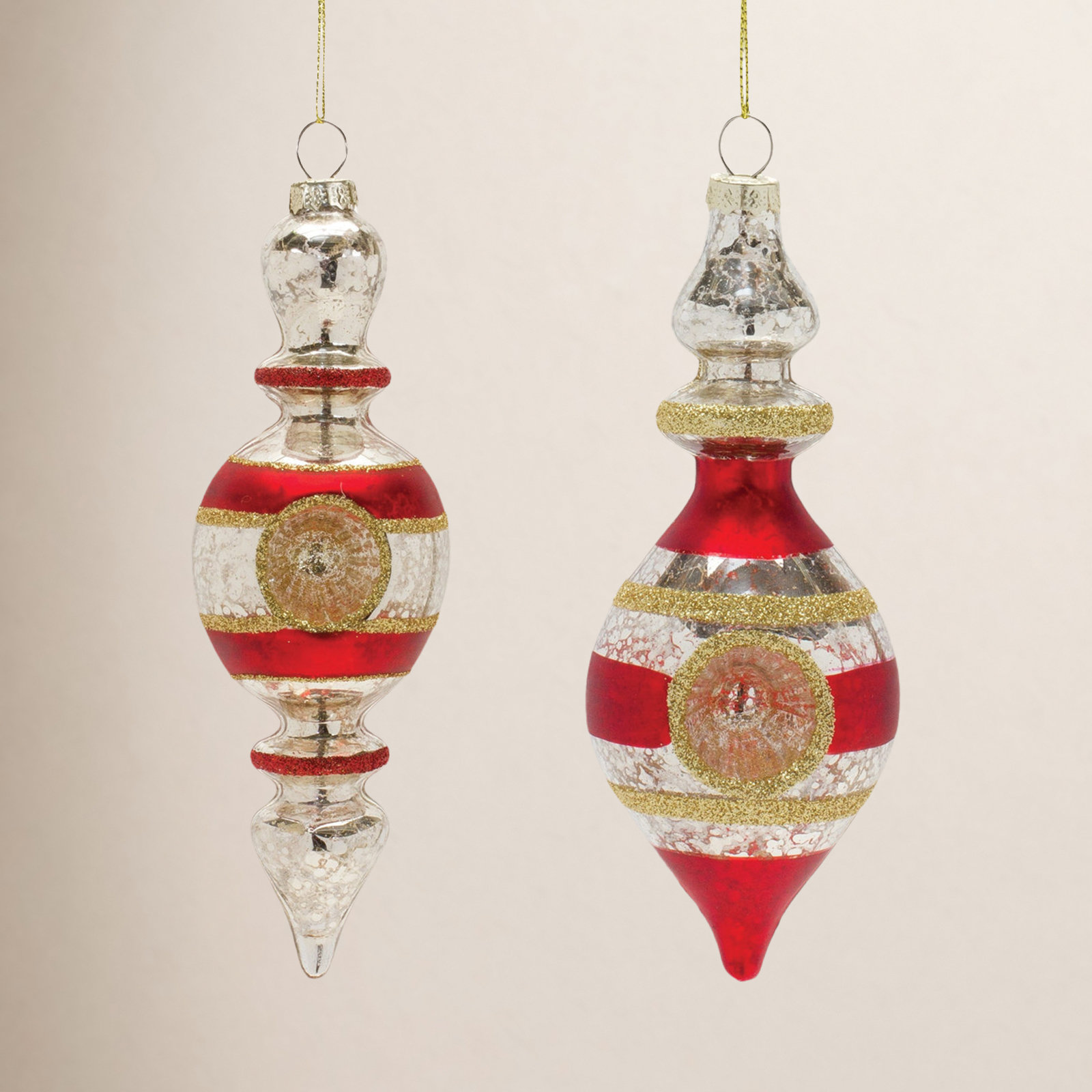 6.75'' Striped Glass Holiday Shaped Ornament, Red/Gold/Silver