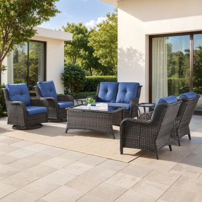 Wendye 8-Piece Outdoor Wicker Patio Furniture Set With Swivel Rockers, Loveseat & Side Tables