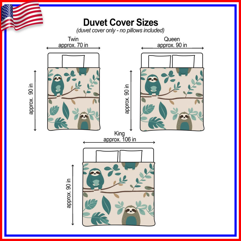 Sloth Leaf Illustration Duvet Covers, King
