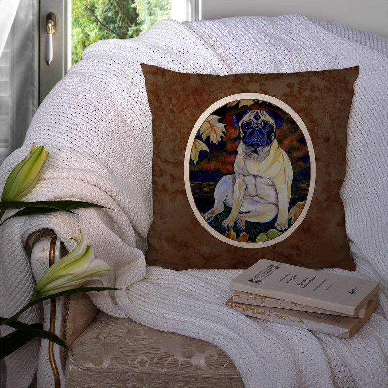  Coussin 14 po Fawn Pug in Fall Leaves