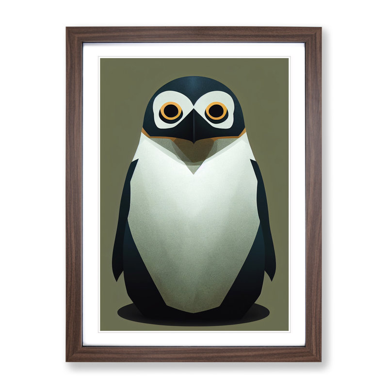 Tiny Penguin - Single Picture Frame Painting, 64cm H x 46cm W x 2cm D, Brown Framed