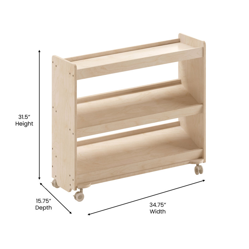 Chariot de rangement en bois de classe commerciale Bright Beginnings avec 3 tablettes en angle
