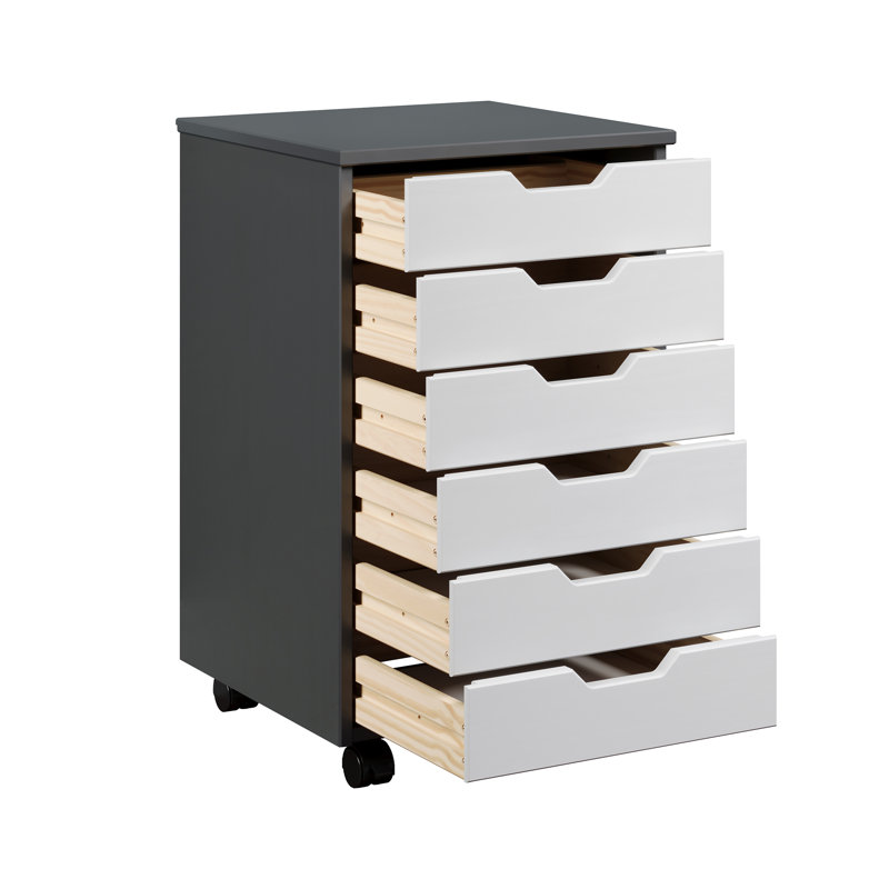 SOLID WOOD ROLL CART & STORAGE CHEST 6 DRAWER GRAY & WHITE, White/Grey