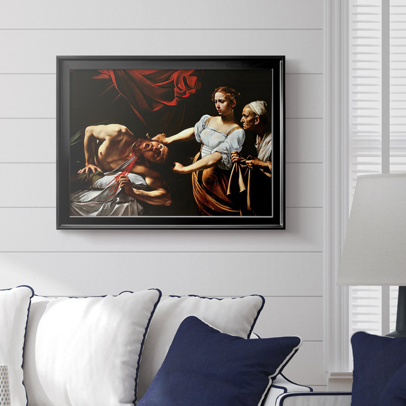 «Judith Beheading Holofernes-Caravaggio», toile tendue avec châssis-c. 1599-1602, 18,5 x 24,5, Framed Canvas, Noir