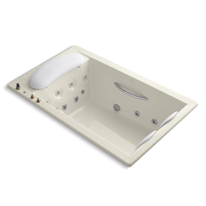 RiverBath 75" x 45" Drop In Whirlpool Acrylic Bathtub with Light and Heater, Amande