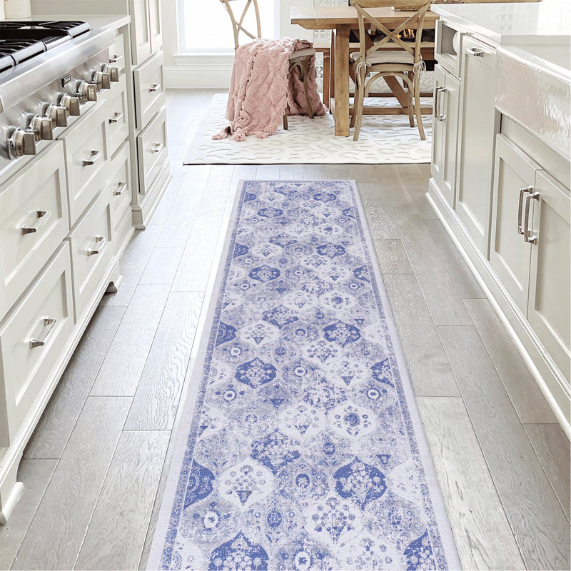 2'6''X10' Blue Runner, Washable Rug, Low-Pile, Non-Slip, Non-Shedding, Foldable, Kid & Pet Friendly - Area Rugs For Living Room, Bedroom, Kitchen, Dining Room Rug (Blue, 2'6''X10')