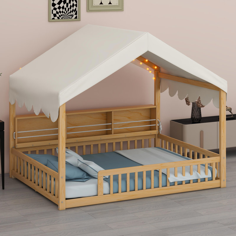 House-Shaped Daybed With Fense, Natural/Beige