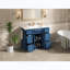 Meuble-lavabo sur pied avec lavabo en céramique, six tiroirs, tiroir central rabattable, portes doubles à fermeture amortie et porte-serviettes réversible, bleu marine-2131513480
