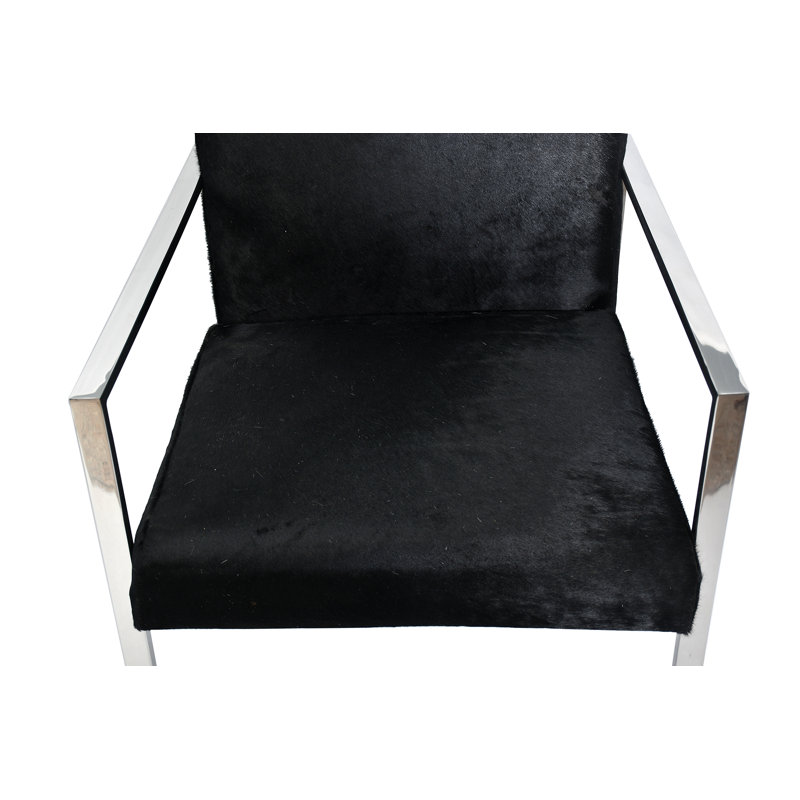Chaise en cuir de vache noir moderne en acier inoxydable , Chrome, Cuir véritable noir