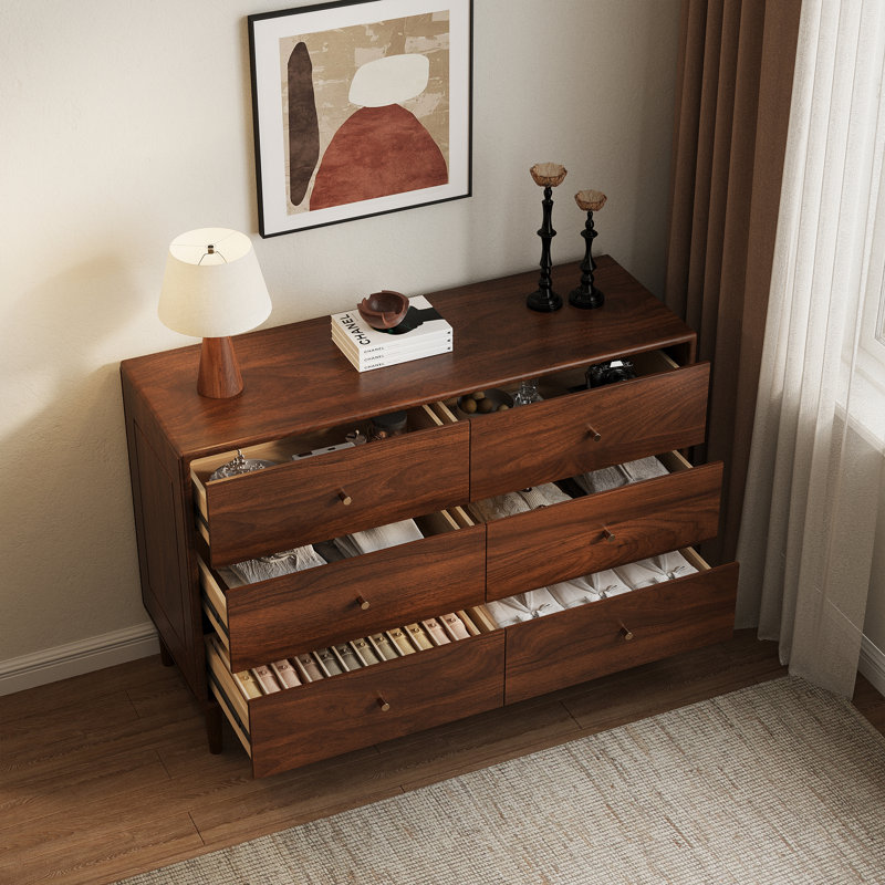 Commode 6 tiroirs 43 po pour chambre, Noyer