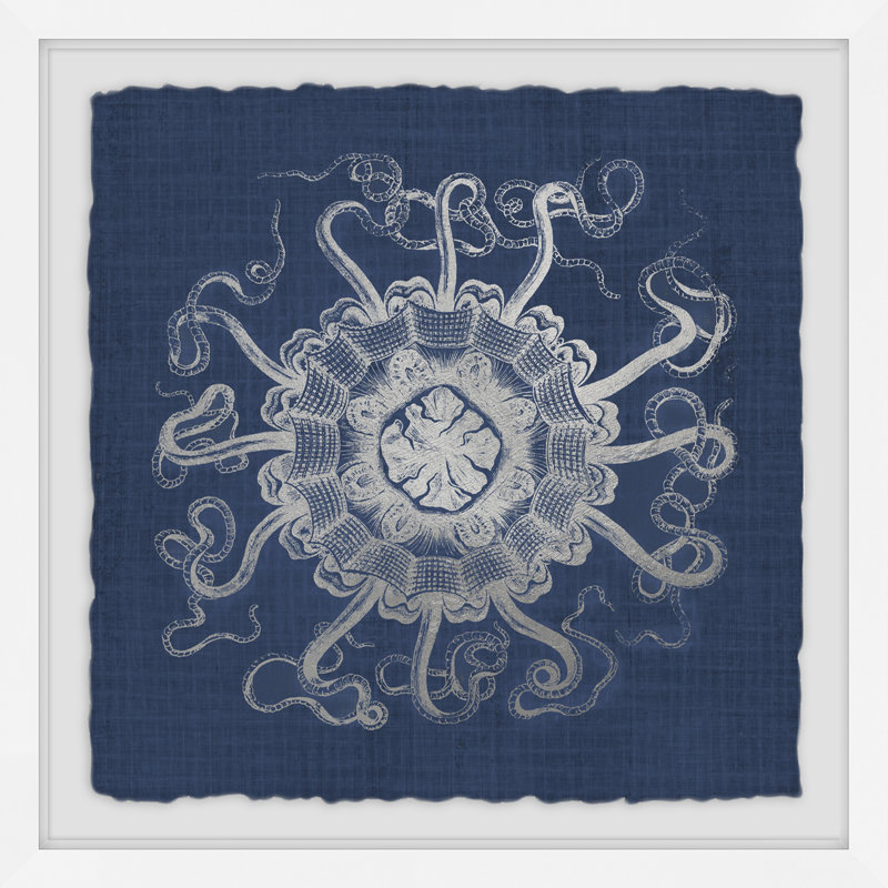 Sea Anemone On Indigo V - Reproduction d'art graphique encadré, H 18 po x l 18 po x P 1,5 po
