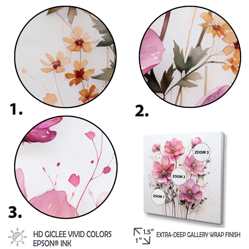 Art mural sur toile rose, H 24 po x l 24 po x P 1 po, Cadre flottant noir