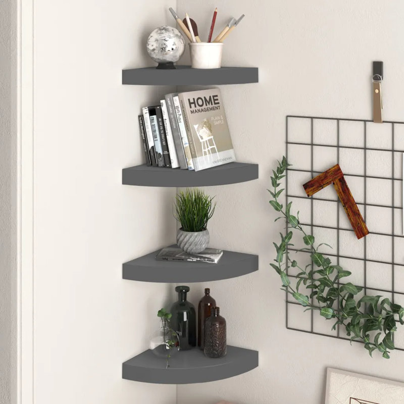 Arta 4 Piece Corner Shelf, High Gloss Grey, 3.8cm H x 35cm W x 35cm D