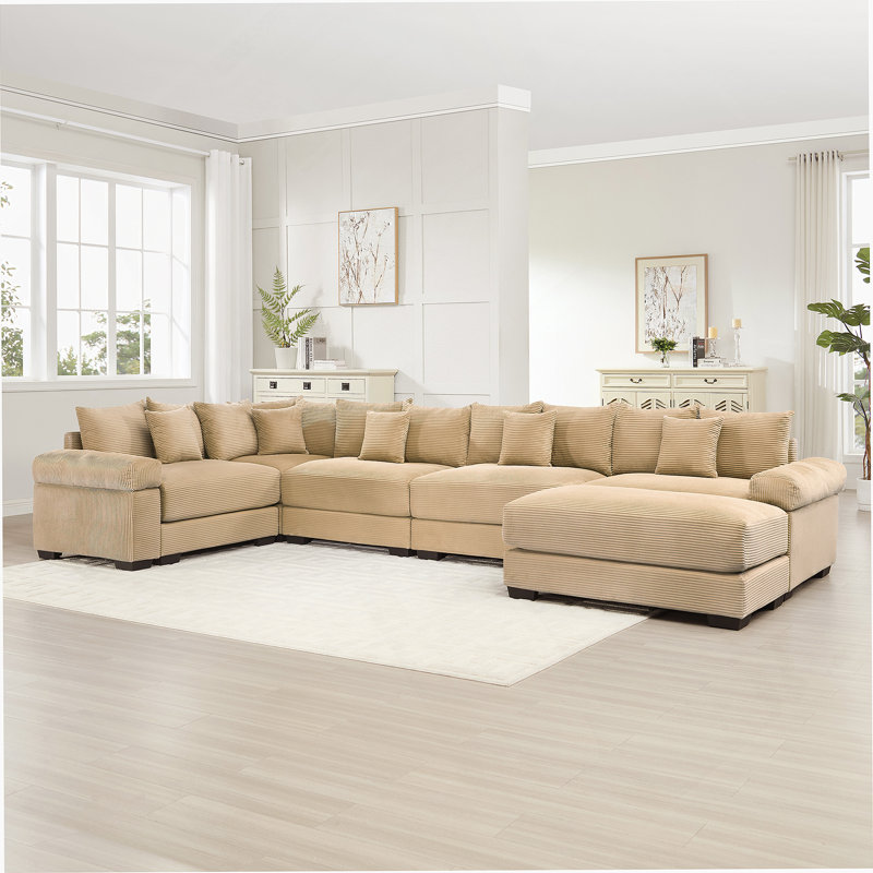 Canapé modulaire surdimensionné surdimensionné en nuage, canapé modulaire convertible, accoudoirs très épais avec méridienne, tissu velours côtelé de qualité supérieure, conception ergonomique, assemblage facile, pour le salon, la chambre à coucher