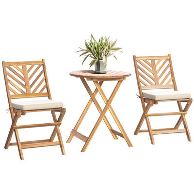 werph 2 - Person Acacia Wood Foldable Patio Conversation Sets with Cushions, Round Table and Chairs