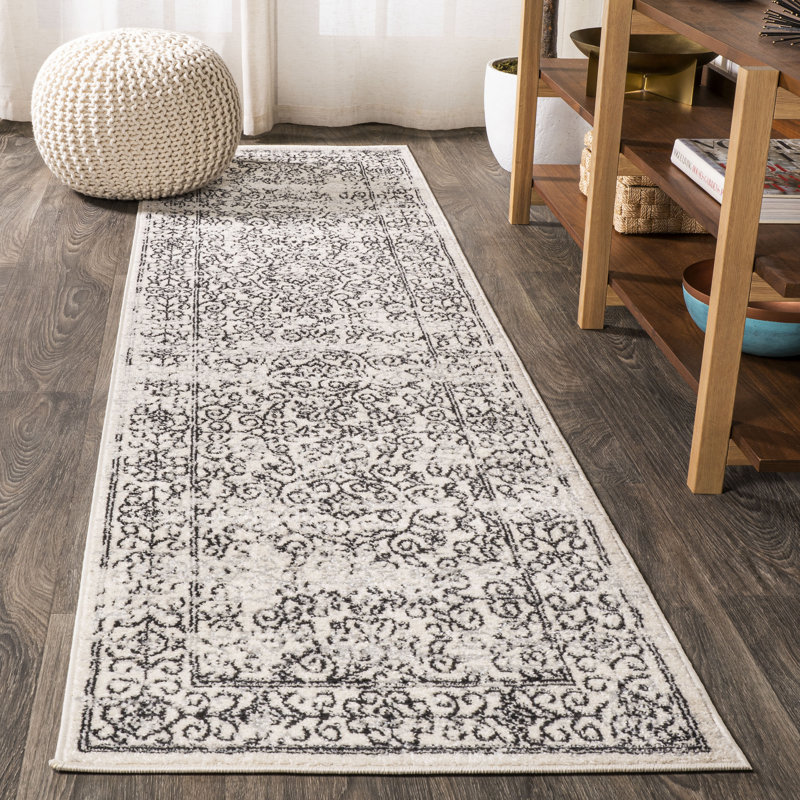Attie Filigree Gray/Black Rug, Runner 2'3" x 8'
