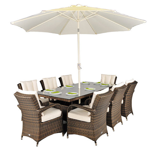 Harpenden 8 - Person Wicker Patio Dining Set with Rectangular Table , Cushions Included