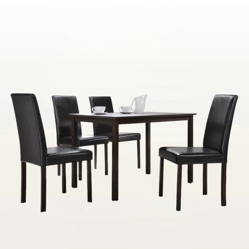 Slone Kashia 5-Pc Solid Wood Dining Set in Black Leather, 29.5'' H X 47.75'' W X 30'' D