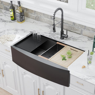 Robinet tout-en-un noir, évier de cuisine encastré à simple cuve 304T 304