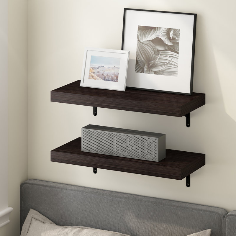 Beyhan 2 Piece Bracket Shelf, 4.19cm H x 57cm W x 23.8cm D, Tobacco Oak