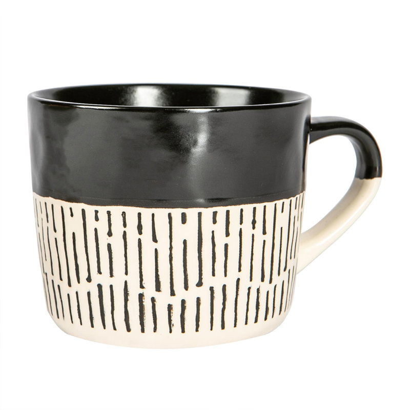 Nicola Spring - Dipped Dash Stoneware Coffee Mugs - 450ml, Black