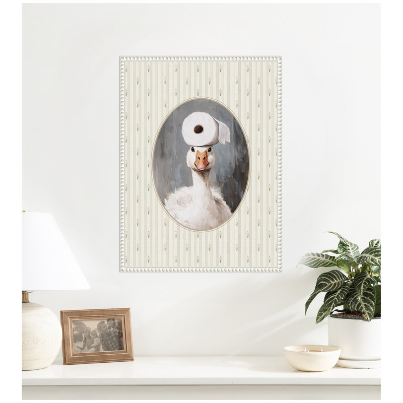Adorable reproduction d'art sur toile encadrée, "Mignon oie et papier hygiénique" par The Creative Bunch Studio