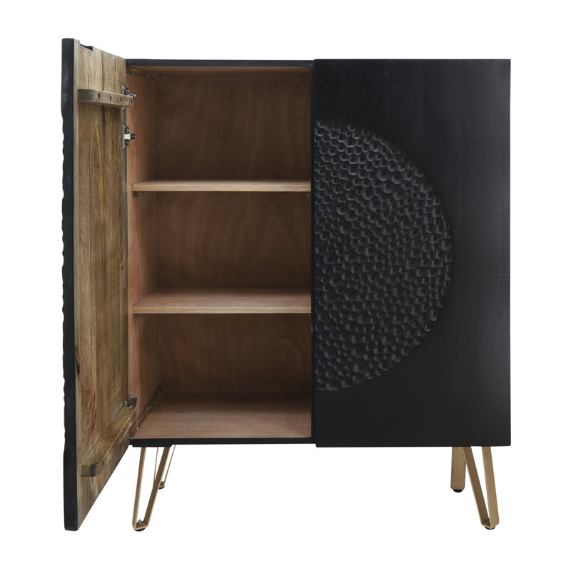 Armoire à finition circulaire en bois et en métal à finition noire H 47,2 po pour bureau à domicile / salon