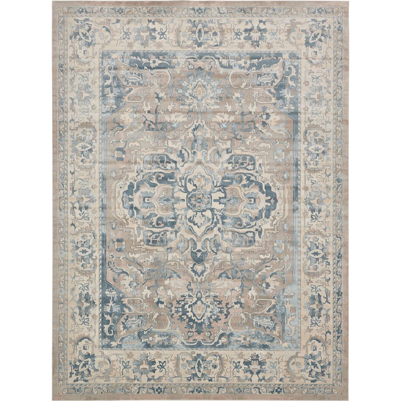 Tapis à motif oriental beige / bleu Iyanna, Rectangle 10 pi x 13 pi