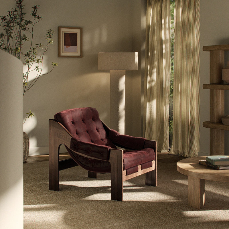 Tuckerman Chair - Terra Brown, Nubuck Burgundy Genuine Leather, Terra Brown Ash