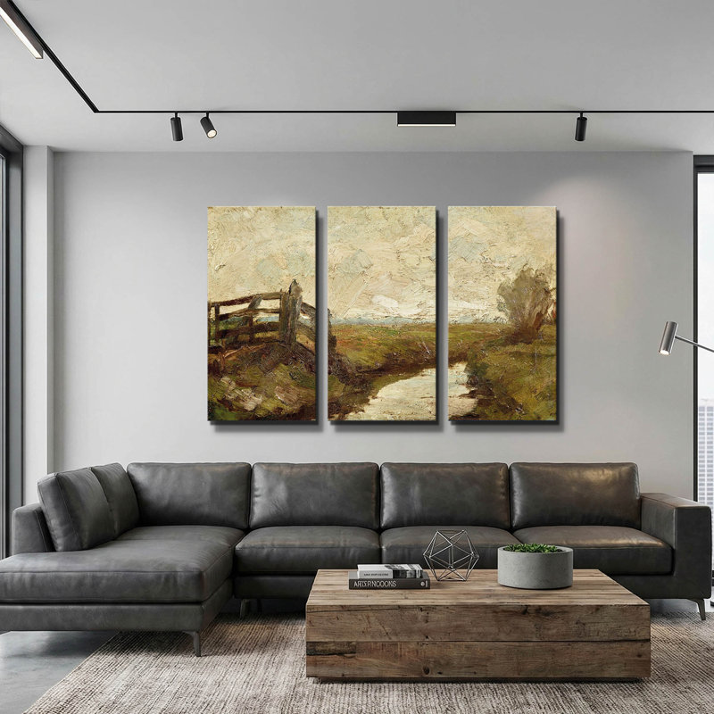 « Canal d'irrigation avec porte en bois à gauche, 1894-1895 », triptyque mural de Piet Mondrian, 152 x 102 cm, 60 po x 40 po