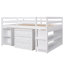 Low Study Full Loft Bed With Cabinet ,Shelves And Rolling Portable Desk ,Multiple Functions Bed