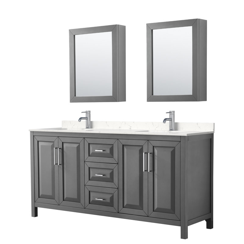 Daria 72'' W Double Vanity, Dark Gray, Polished Chrome, Carrara Cultured Marble