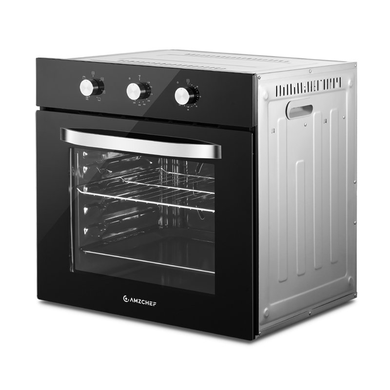 24" Electric Single Wall Oven, 2.72 Cu. Ft. Built-In Oven with Convection, 6 Cooking Functions, 2800W, Mechanical Knob Controls, Black Glass Finish