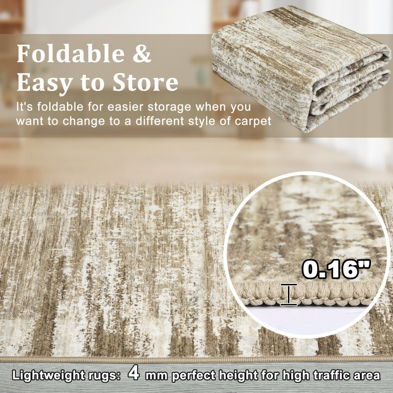 Abstract Machine Washable Rug with Rubber Backing for Living Room Modern Non-Slip Dining Room Rug Easy-Cleaning Floor Carpet for Bedroom Office