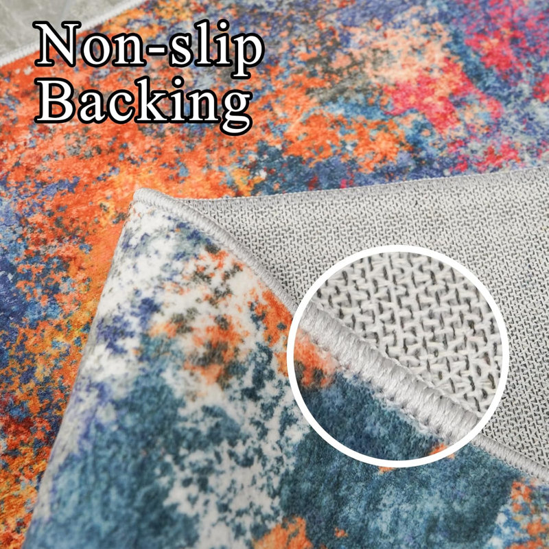 Abstract Washable Rug - Living Room Bedroom Large Area Rug Indoor Farmhouse Stain Resistant Carpet Non-Slip Machine Washable Distressed Soft Room Decor Colorful/Multi