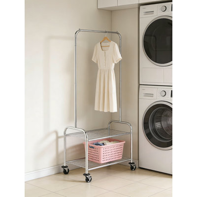 Commercial Laundry Cart With Wire Shelves And Garment Rod - Heavy-Duty Steel Rolling Storage Organizer For Laundry Room Supplies And Clothing