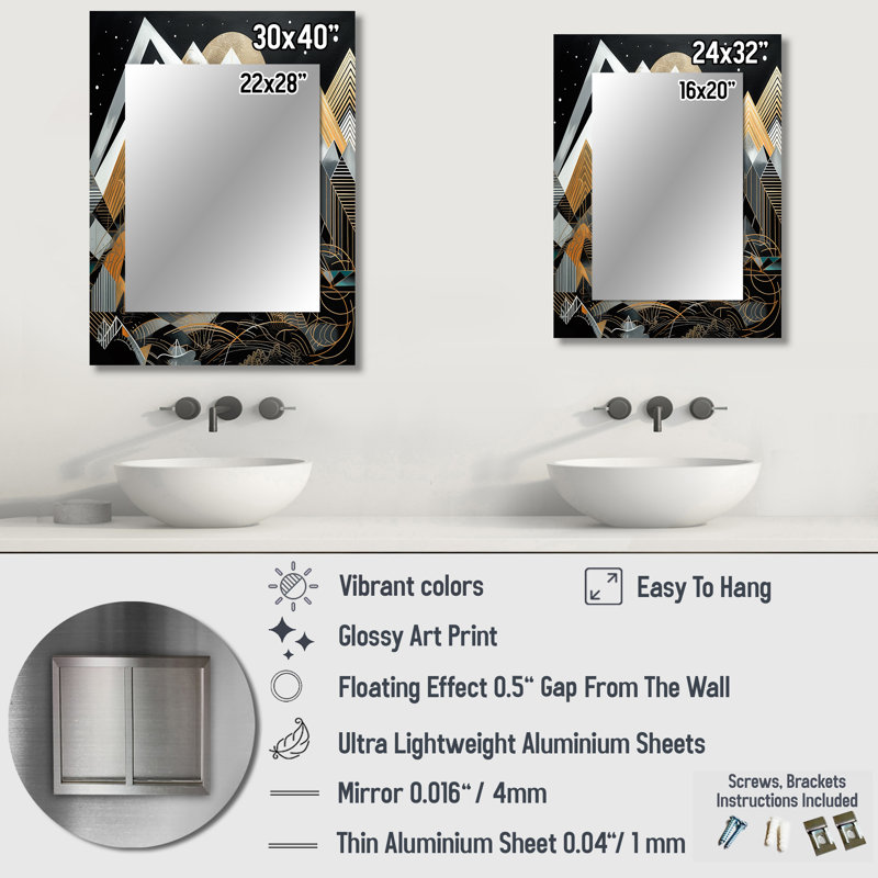 Black And Gold Geometric Harmony - City Unique Wall Mirror, Modern Mirror, Printed Metal Art, 32" x 24"