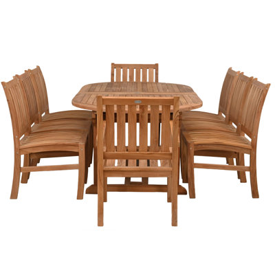 9 Piece Teak Wood Outdoor Patio Dining Set Including Oval Extension Table With 8 Abaco Side Chairs