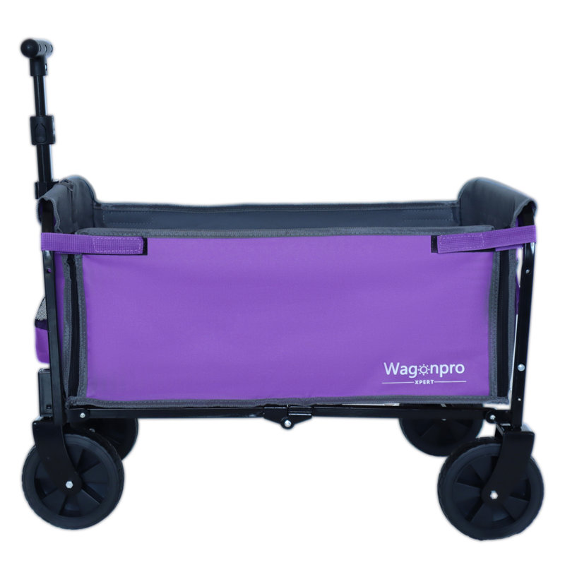 Chariot de camping pliable tout-en-un avec banquette, compartiment de rangement et attache pour chien, Mauve