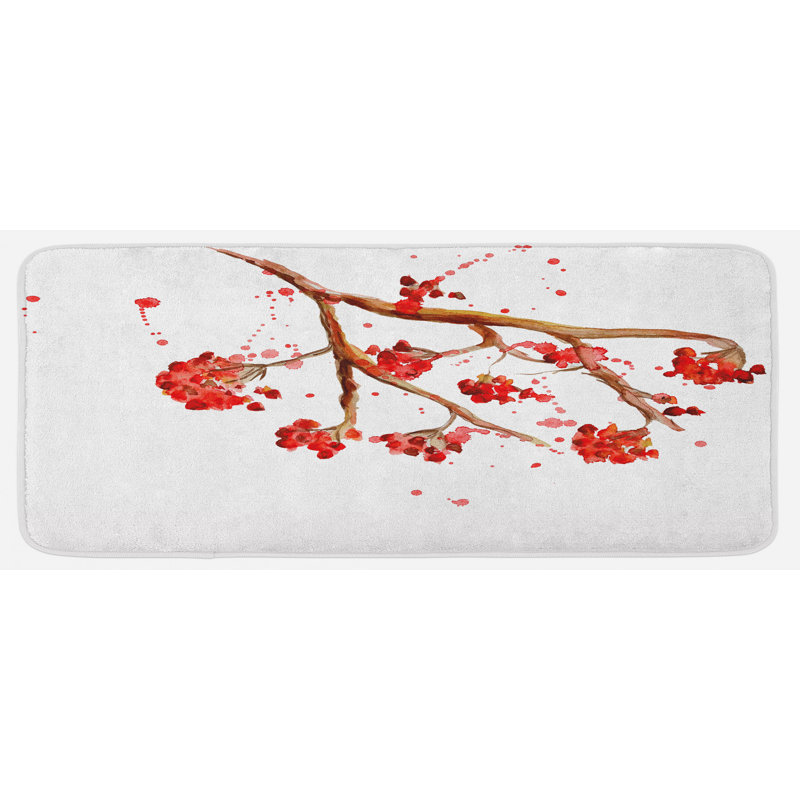 Tapis de cuisine à motif floral brun rouge brun rowan baies branch with aquarelle