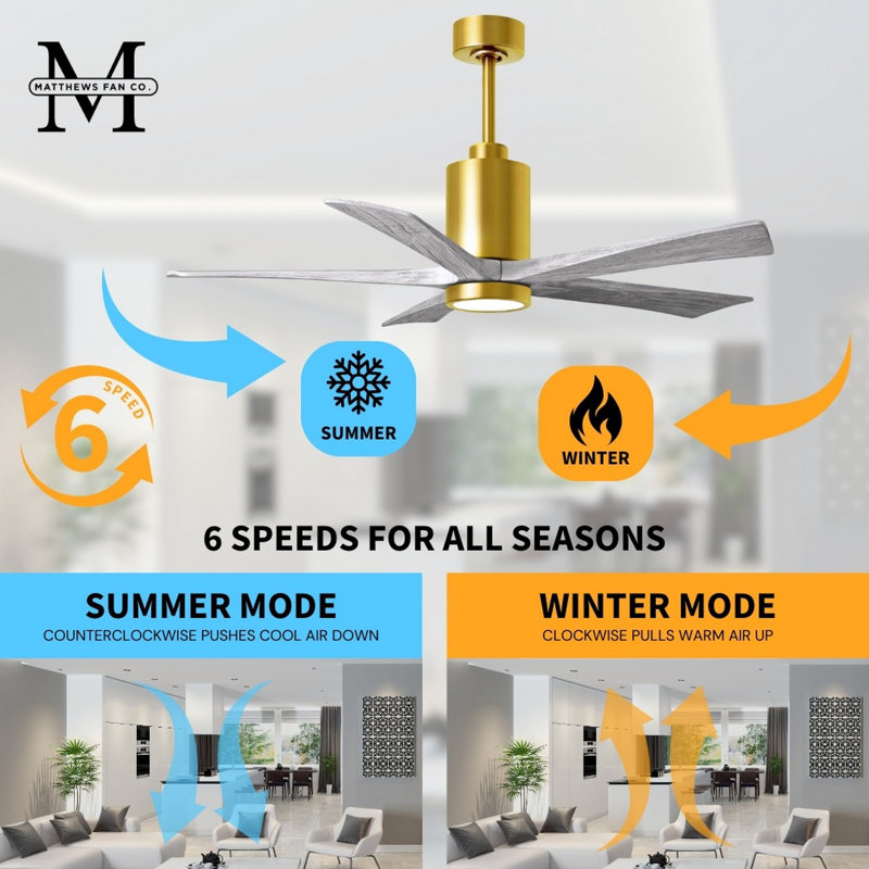 Patricia LED Downrod Ceiling Fan, Barn Wood Tone, Brushed Brass