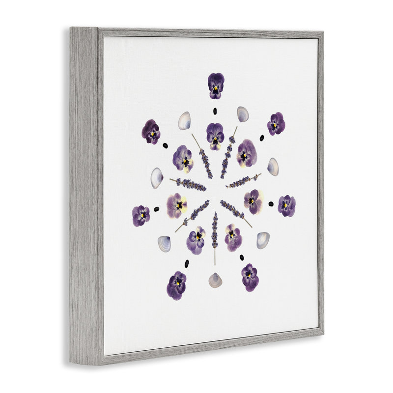 Pensées et lavande symétrique, estampe numérique, conception par Beth Adoette, Giclée de ferme grise encadrée