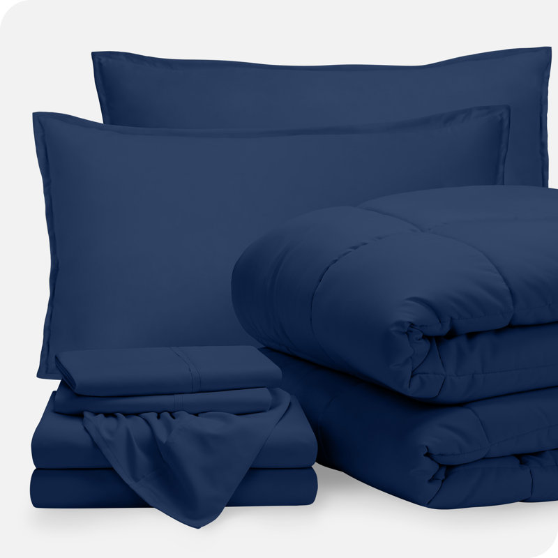 Microfiber Bed-In-A-Bag, Dark Blue/Dark Blue, Full Comforter + 6 Additional Pieces