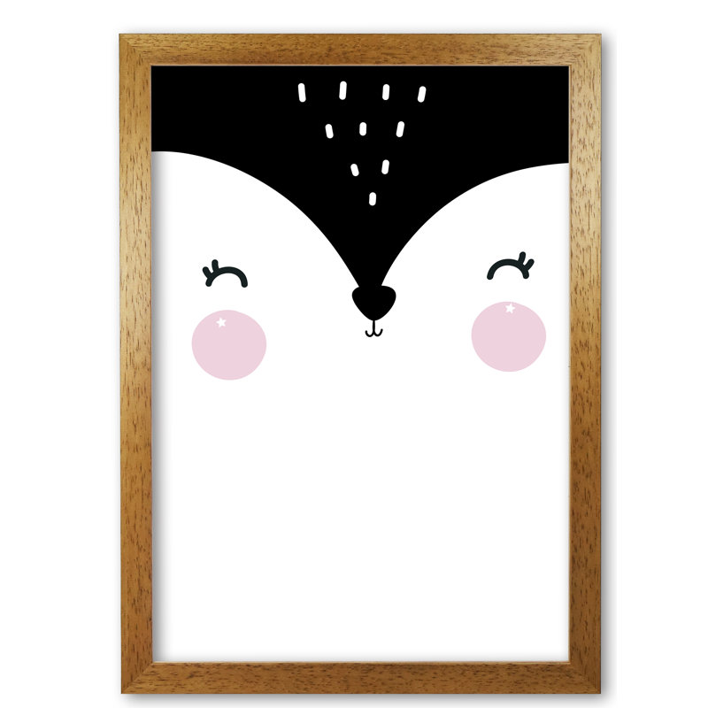 Penguin Face Scandi - Print, 42 cm H x 30 cm W x 5 cm D, Honey Oak Frame